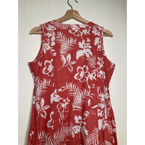 Chadwicks Womens Sleeveless Linen Rayon Dress Floral Pleated Neckline Details PS - Picture 4 of 10